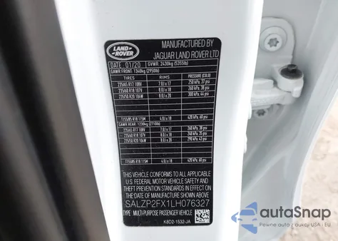 2020 Land Rover Range Rover Evoque Se from USA, damaged, VIN SALZP2FX1LH076327